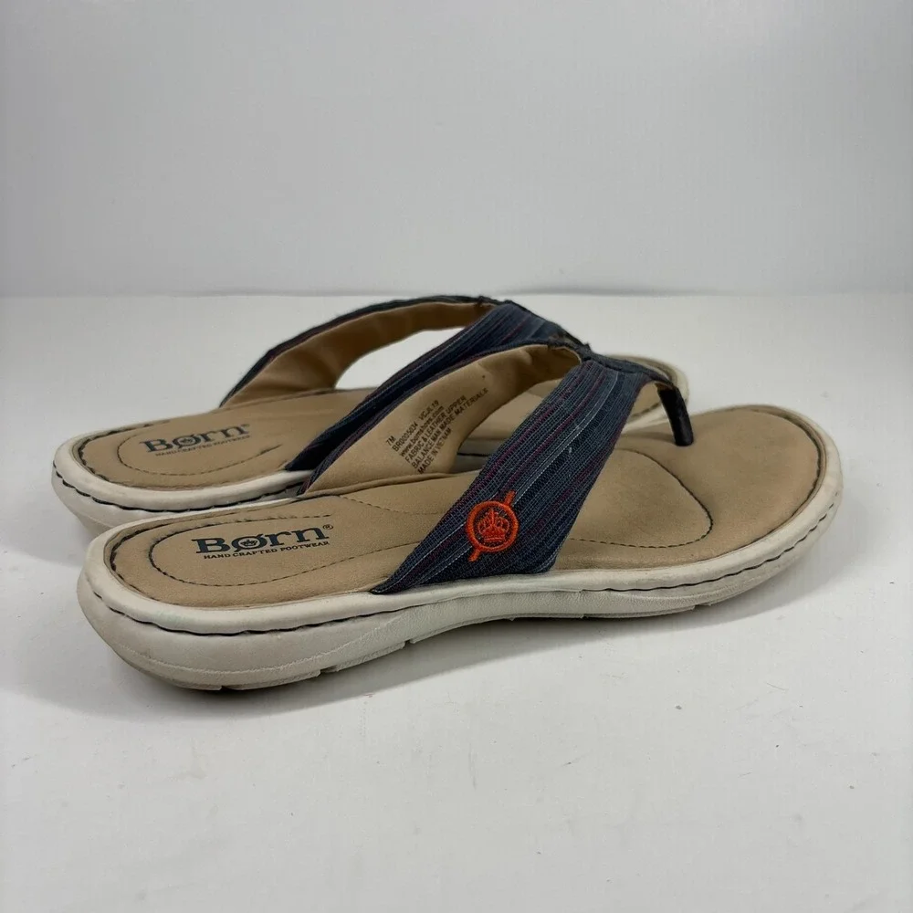 Born‎ Liselotte Women's US 7M Navy Fabric Leather Comfort Slip-On Thong Sandals